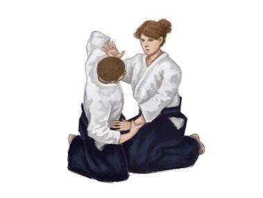 Ilustración de la técnica Suwariwaza Kokyu-ho en Aikido